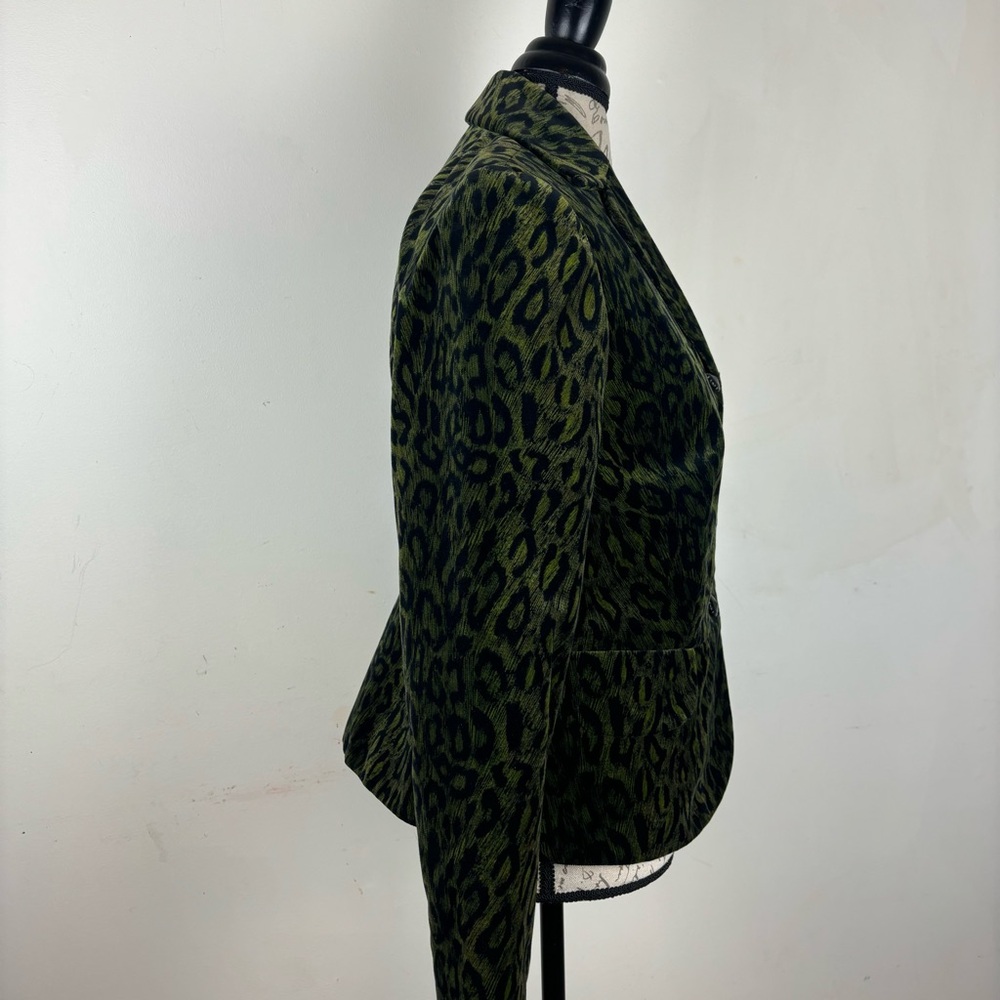 Anthro-Anthracite Leopard print green velvet blazer w/peacock pin-Woman’s 10-EUC - Picture 4 of 14
